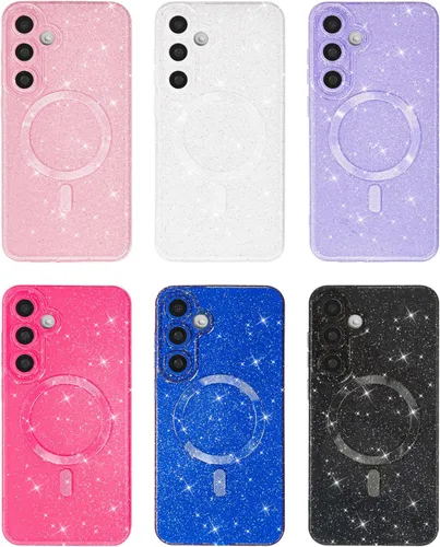 Vista 3 de Svanove Funda magnética con purpurina para Samsung Galaxy S22, compatible con Magsafe Cute, brillante, brillante, estética, dura y brillante