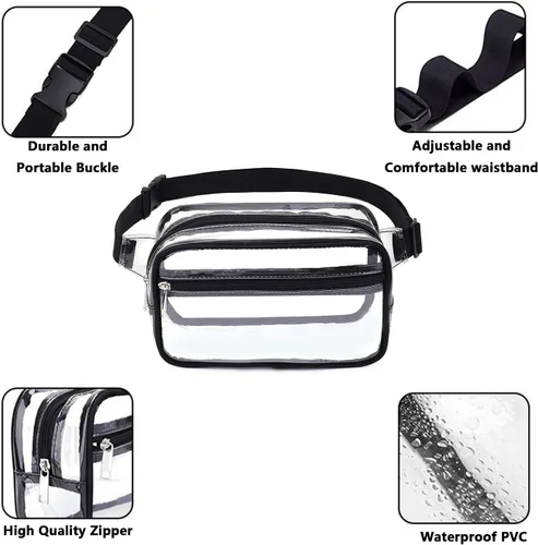 Vista 3 de BEUTEY Riñonera transparente aprobada para estadios, bolsa transparente para mujeres y hombres, pequeña bolsa cruzada transparente aprobada