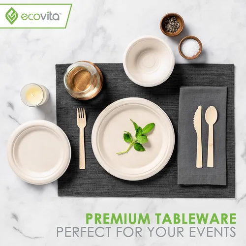 Vista 6 de Juego combinado de 380 utensilios desechables compostables grandes (7 pulgadas) ecológicos, duraderos y sin árboles, alternativa a los cubiertos