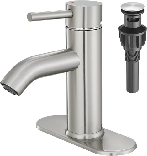 Vista 7 de Grifo de Baño Negro de Una Sola Manija, Grifo de Lavabo de Baño con Desagüe Pop-up, Grifo de Lavabo RV, Grifo Mezclador de Lavabo con Placa