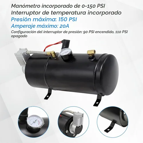 Vista 4 de Kit de bocinas de tren de 150DB con 4 trompetas, súper fuerte con compresor de aire de 150 PSI 12V, tanque compresor de bocina de aire