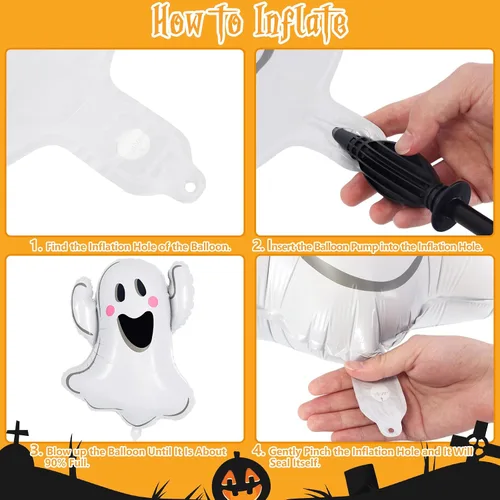 Vista 7 de 6 globos de fantasma de Halloween, globos de aluminio con forma de fantasma blanco, globos grandes de Mylar para decoración de fiesta temática