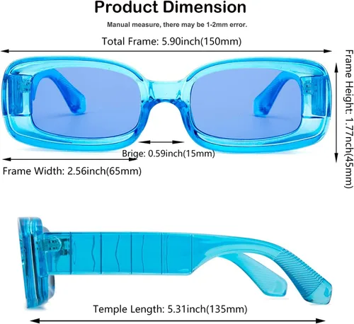 Vista 5 de Y2K - Lentes de sol rectangulares de moda para mujeres y hombres, estilo retro de los años 90, color rojo, rosa, verde, montura cuadrada gruesa