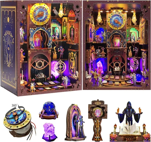 Vista 12 de VORATHIS Kit de rincón de libros con LED Casa miniatura de bricolaje para Biblioteca Clásica