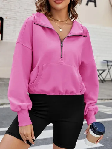 Vista 7 de Fisoew Sudadera con capucha de media cremallera para mujer, de gran tamaño, manga larga, con bolsillos