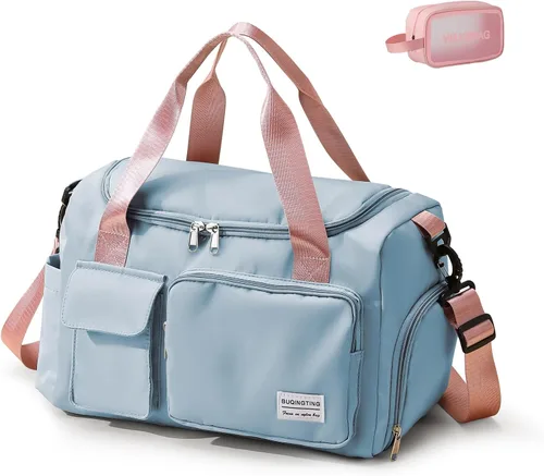 Vista 19 de Bolsa de Gimnasio Pequeña para Mujer, Bolsa de Lona de Viaje, Bolsa de Fin de Semana con Compartimento para Zapatos
