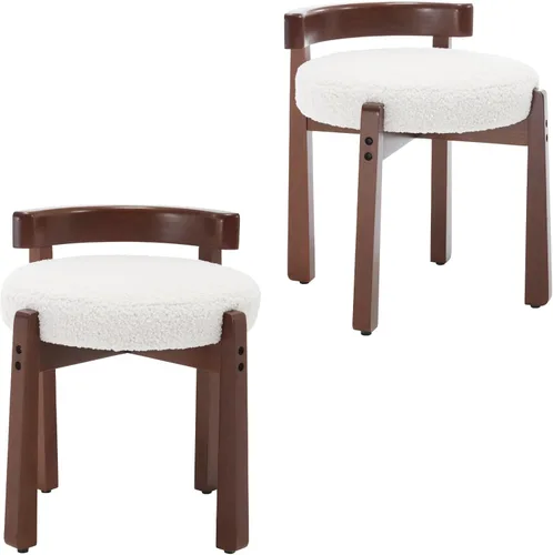 Vista 11 de DUOMAY Taburete de tocador de felpilla beige con respaldo bajo, altura del asiento de 18.75 pulgadas, otomana redonda tapizada, patas de goma