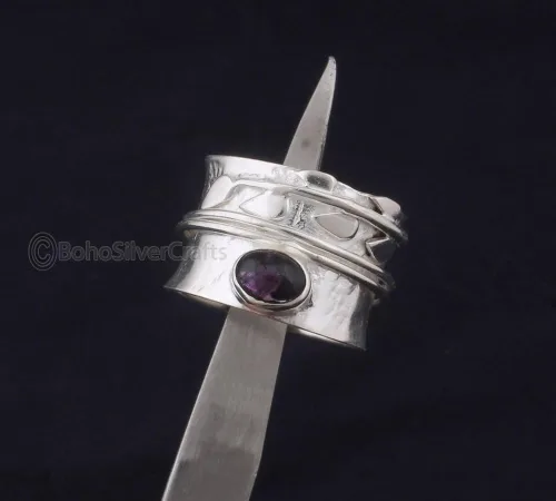 Vista 3 de Amethyst Ring Silver, 925 Silver Ring, Handmade Amethyst Ring, Healing Ring Women, Amethyst Stone Ring, Minimalist Ring Women, Fidget Spinner Ring