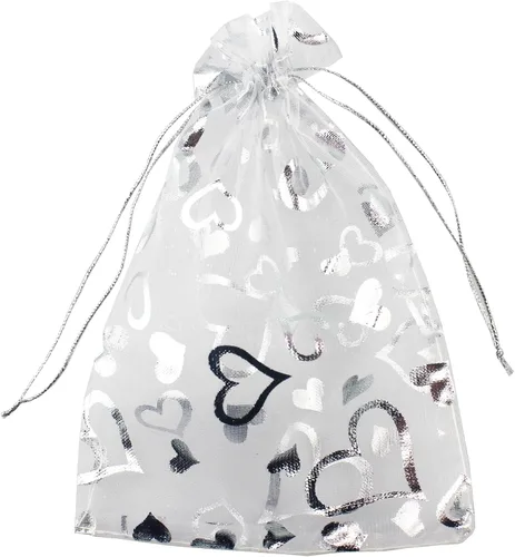 Vista 13 de QIANHAILIZZ 5 x 7 pulgadas 100 piezas corazón flor organza joyería bolsa de regalo bolsa de caramelo bolsa cordón boda favor bolsas P835