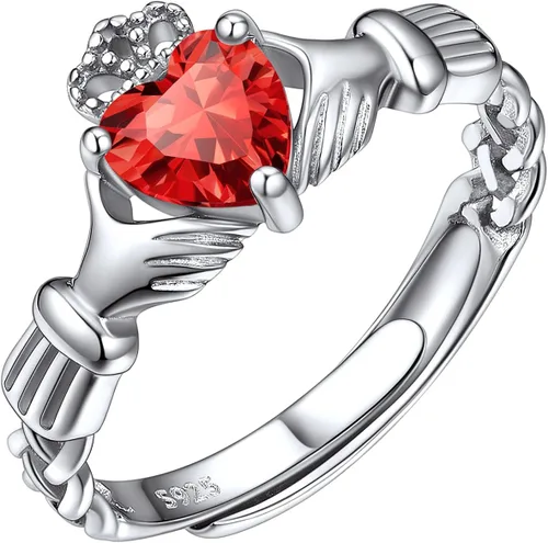Vista 18 de ChicSilver Anillo de promesa de plata de ley 925 con nudo celta/corazón Claddagh en forma de corazón con piedra natal para mujer