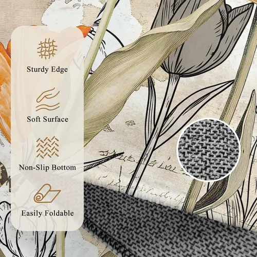 Vista 5 de 2x3 Area Rugs, Orange Flower Non Slip Area Rugs for Living Room, Bedroom, Barhroom, Entryway, Watercolor Retro Tulip Floral Butterfly Soft Kitchen