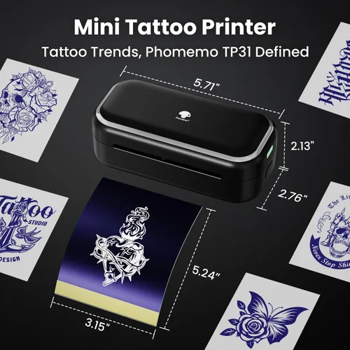 Vista 5 de Phomemo TP31 - Impresora de plantillas de tatuajes, mini fabricante de tatuajes temporales con 30 piezas de papel de transferencia, máquinas