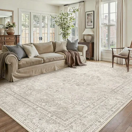 Vista 115 de PureCozy Alfombra de área beige de 2 x 3 pulgadas, lavable, vintage, pequeña, para entrada, cocina, suave, retro, floral, de pelo bajo, tapete