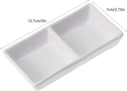 Vista 5 de Kichvoe Plato de cerámica de 2 compartimentos para aperitivos divididos, bandeja para servir aperitivos para salsa de soja, vinagre, ketchup
