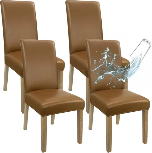 Vista 20 de Fundas de Silla de Cuero para Sillas de Comedor, Juego de 4, Fundas Super Elásticas Impermeables para Sillas de Cocina, Fundas de Silla de Comedor