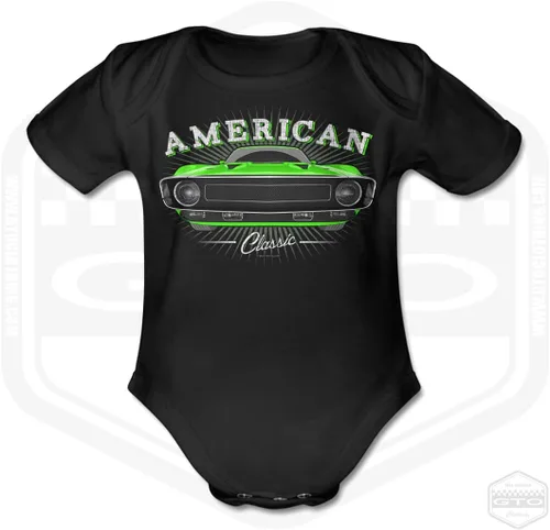 Vista 3 de 1969 Stang Shelby GT500 Tribute Cuerpo de bebé de manga corta Negro Idea de regalo de arte para fanáticos del automóvil muscular americano NB-18M