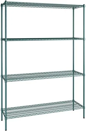 Vista 347 de Kit de 4 estantes de epoxi verde NSF de 21 x 72 pulgadas con postes de 86 pulgadas, estantería de almacenamiento resistente, kit de estantería