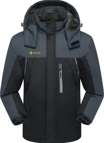 Vista 8 de GEMYSE Chaqueta de esquí a prueba de viento para hombre, impermeable, con capucha y varios bolsillos