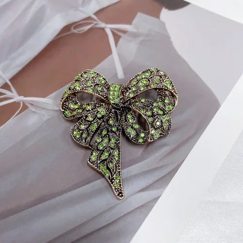 Vista 4 de Broches de lazo grandes vintage con diamantes de imitación brillantes, delicados broches de lazo clásico para bodas, fiestas, banquetes de baile