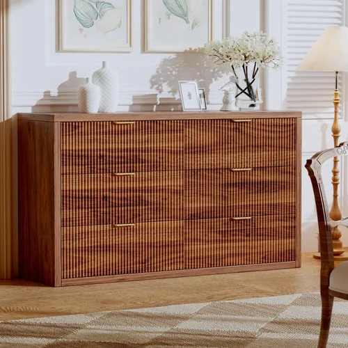 Vista 8 de Ieejdn 55.12" Modern Chest of Drawer, 6 Deep Drawers,Clothes Organizer,Large Storage Cabinet for Living Room, Bedroom,Dresser TV Stand, Wood Drawer
