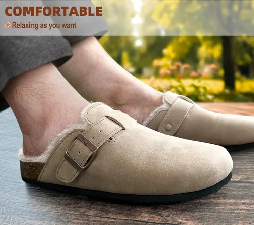 Vista 6 de BULLIANT Zapatillas de los hombres, resbalón en el invierno zapatos para el hogar para los hombres con cojín de corcho y pelo de conejo de fax