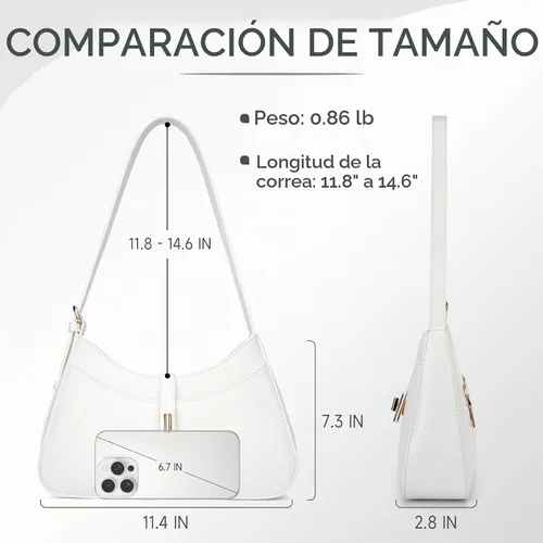 Vista 5 de APHISON Bolso de hombro para mujer, de piel vegana, monederos y bolsos de mano con correa ajustable 02-Blanco