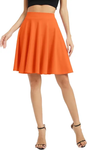 Vista 7 de EXCHIC Falda básica para mujer, estilo patinadora, casual, elástica, plisada, minifalda con vuelo midi de línea A 10