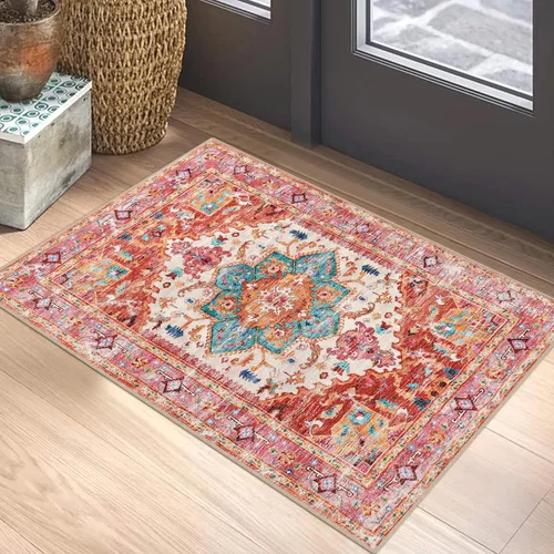 Vista 81 de Yamaziot Tapete lavable de 2 x 3 pulgadas, para entrada pequeña, antideslizante, estilo bohemio vintage, reverso de goma, lana sintética de pelo