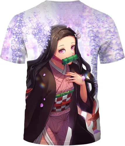 Vista 2 de Girren Summer 3D Anime Demon Slayer Kamado Nezuko T-Shirt Fashion Round Neck Casual Short Sleeve Top