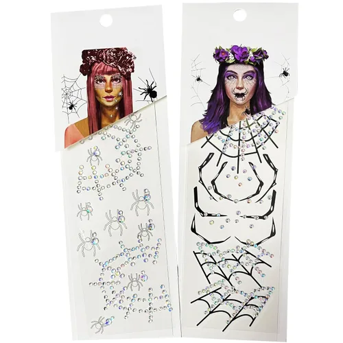Vista 6 de Tatuajes faciales de murciélagos falsos temporales y diamantes de imitación, gemas de ojos, cristales y perlas para pegar en joyas, tatuajes