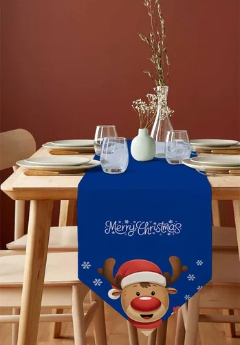 Vista 3 de Camino de mesa azul con alce navideño – 120 pulgadas de largo, copo de nieve de invierno, decoración de mesa de comedor para cocina, granja, Alce