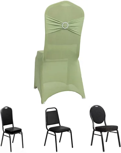 Vista 68 de Efavormart - Funda para silla de banquete de elastano beige con banda de hebilla de diamantes de imitación plateados, funda elástica para silla