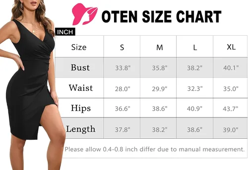 Vista 6 de oten Vestido corto para mujer, sexy, con cuello en V, sin mangas, asimétrico, con abertura, fruncido, fruncido, cruzado, sintético, para cóctel