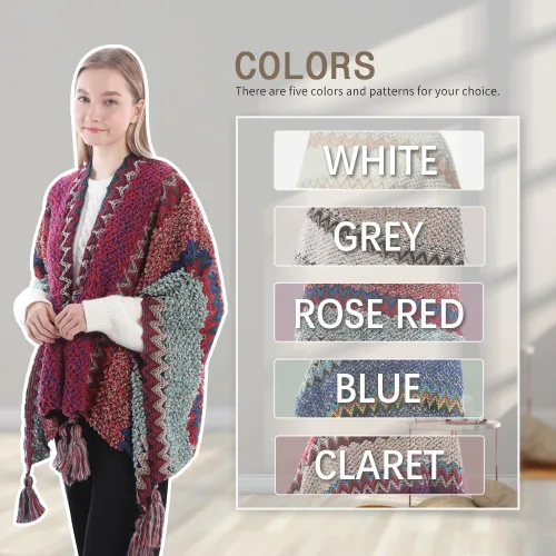 Vista 18 de Capa tipo poncho de punto para mujer, cárdigan de punto con flecos para otoño e invierno