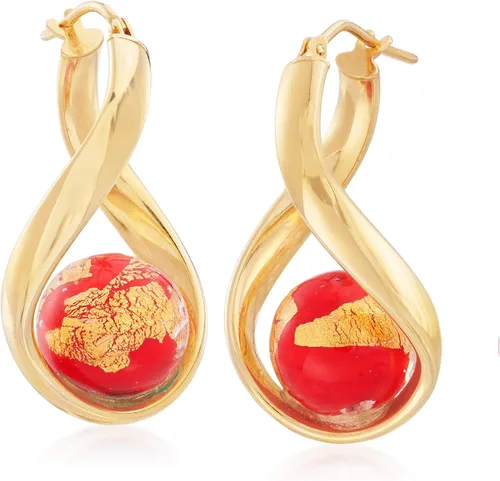 Vista 3 de Ross-Simons Italian Murano Glass Bead Twisted Hoop Earrings in Silver