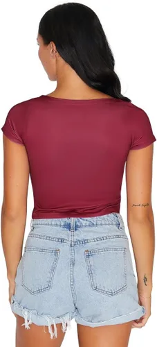Vista 42 de Lojobands Camiseta corta ajustada para mujer, hecha en Estados Unidos, talla única