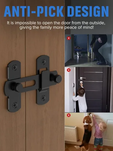Vista 2 de Cerradura de puerta corrediza de granero, pestillos de seguridad de acero inoxidable y cerrojos de perno de puerta para gabinete de vino, baño, Negro