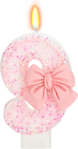 Vista 60 de Vela de cumpleaños para pastel, vela 0 - purpurina rosa con lazo, vela de feliz cumpleaños de 2.76 pulgadas, adorno superior de pastel para fiestas