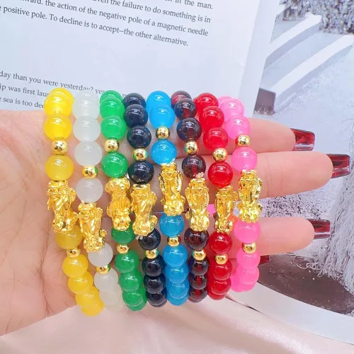 Vista 8 de ZMANYIJEW Paquete de 8 pulseras de Feng Shui Pixiu Fortune con cuentas de moda, coloridas para hombres y mujeres, pulseras de buena suerte, Sin