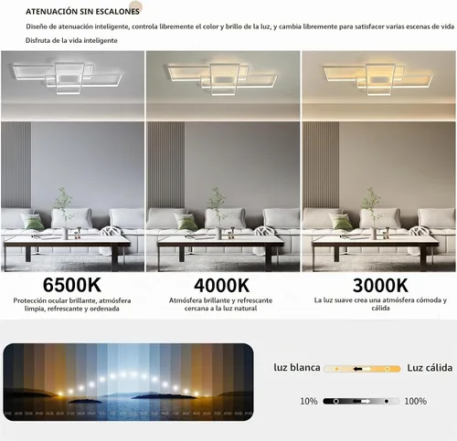 Vista 3 de GEADI Lámpara de techo moderna regulable, lámpara de techo LED blanca de 35.4 pulgadas con control remoto, accesorio de iluminación rectangular