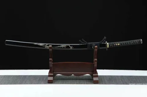 Vista 3 de Espada katana samurái templada de arcilla de acero japonés 1095 de 41 pulgadas, hoja afilada