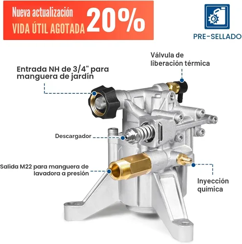 Vista 3 de YAMATIC 7/8" Shaft Vertical Pressure Washer Pump 3000 PSI 2.5 GPM Plateado