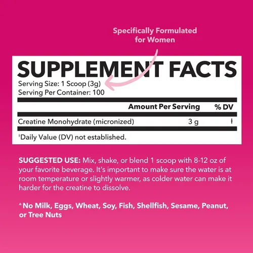 Vista 2 de Creatina para Mujeres - Formulada para Mujeres - 3g de Monohidrato de Creatina Micronizada por Porción para Apoyar la Energía, Masa Muscular Magra