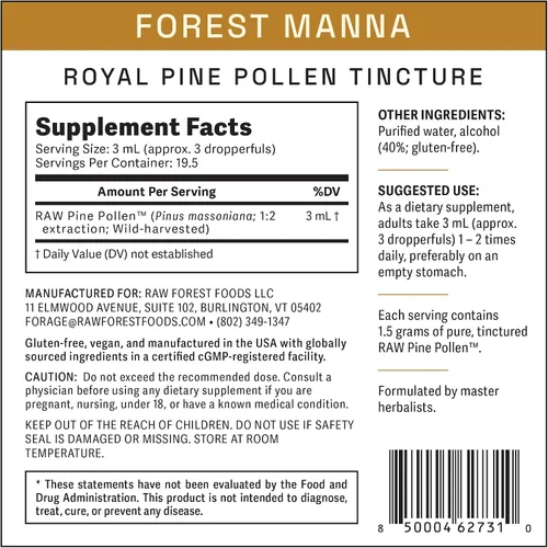 Vista 7 de RAW Forest Foods Forest Manna - Tintura de polen de pino real, extracción 1:2 verdadera de doble etapa, polen de pino puro, solo en botella de 2