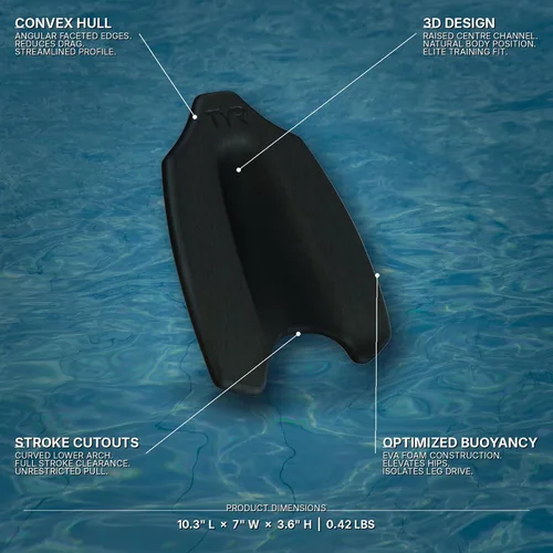 Vista 3 de TYR Hydrofoil Kickboard - Ayuda avanzada de entrenamiento de natación 3D para técnica de estilo libre y natación competitiva Negro