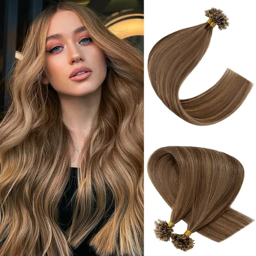 Vista 10 de Extensiones de cabello humano real con punta en U, color rubio ceniza y rubio decolorado, extensiones de cabello de fusión caliente, extensiones