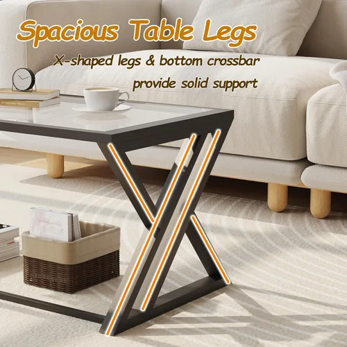 Vista 8 de Mesa de café Wolawu de vidrio negro para sala de estar, mesa central rectangular moderna con marco de metal resistente, mesa de té de vidrio