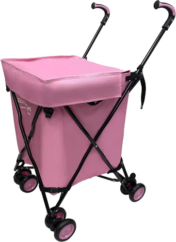 Vista 6 de EasyGo - Carrito de compras plegable con ruedas, lona extraíble, capacidad de 120 libras, color rosa básico