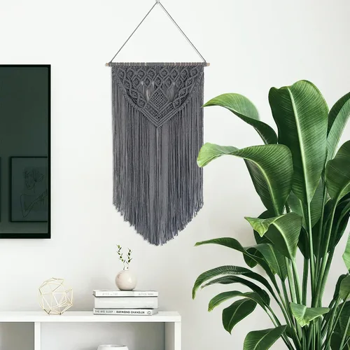 Vista 7 de Winterdemoon Tapiz tejido bohemio para colgar en la pared de macramé, decoración del hogar Verde