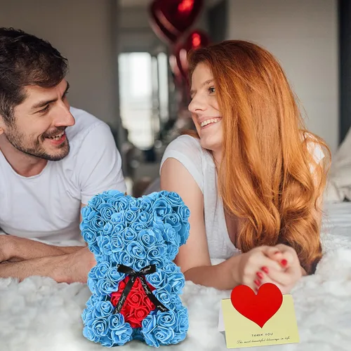 Vista 3 de Double Couple Regalo para mamá y mujer, bonito oso de rosas, adorable oso artificial, el mejor regalo para el día de San Valentín, día de la madre